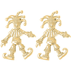 Yellow Gold-plated Silver 45mm Clown, Jester Earrings