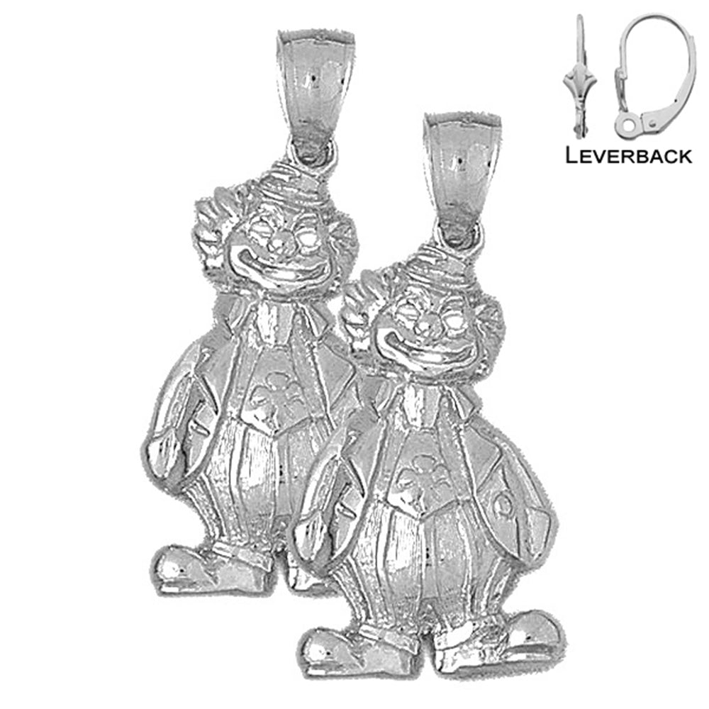 Sterling Silver 37mm Clown Earrings (White or Yellow Gold Plated)