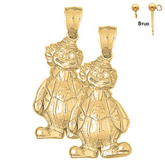 Pendientes de payaso de plata de ley de 37 mm (chapados en oro blanco o amarillo)