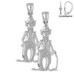 Sterling Silver 41mm Clown Earrings (White or Yellow Gold Plated)