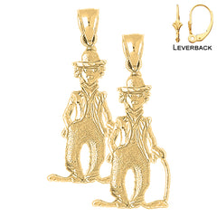 Sterling Silver 41mm Clown Earrings (White or Yellow Gold Plated)