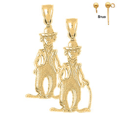 Sterling Silver 41mm Clown Earrings (White or Yellow Gold Plated)