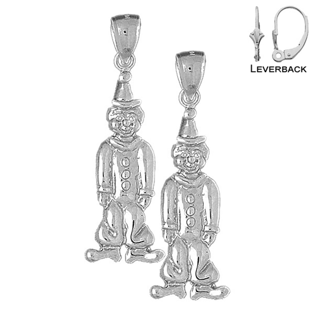 Pendientes de payaso de plata de ley de 44 mm (chapados en oro blanco o amarillo)