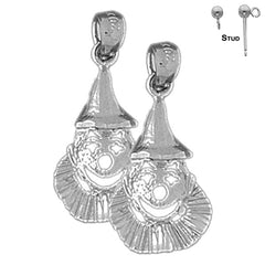 Sterling Silver 25mm Clown Earrings (White or Yellow Gold Plated)