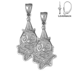 Sterling Silver 32mm Clown Earrings (White or Yellow Gold Plated)