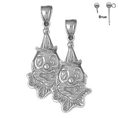Sterling Silver 32mm Clown Earrings (White or Yellow Gold Plated)