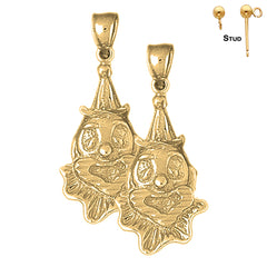 Sterling Silver 32mm Clown Earrings (White or Yellow Gold Plated)