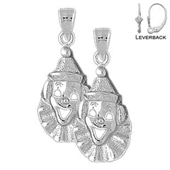 Sterling Silver 28mm Clown Earrings (White or Yellow Gold Plated)