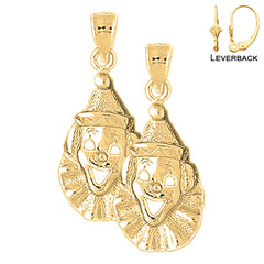 Sterling Silver 28mm Clown Earrings (White or Yellow Gold Plated)