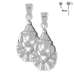 Sterling Silver 28mm Clown Earrings (White or Yellow Gold Plated)