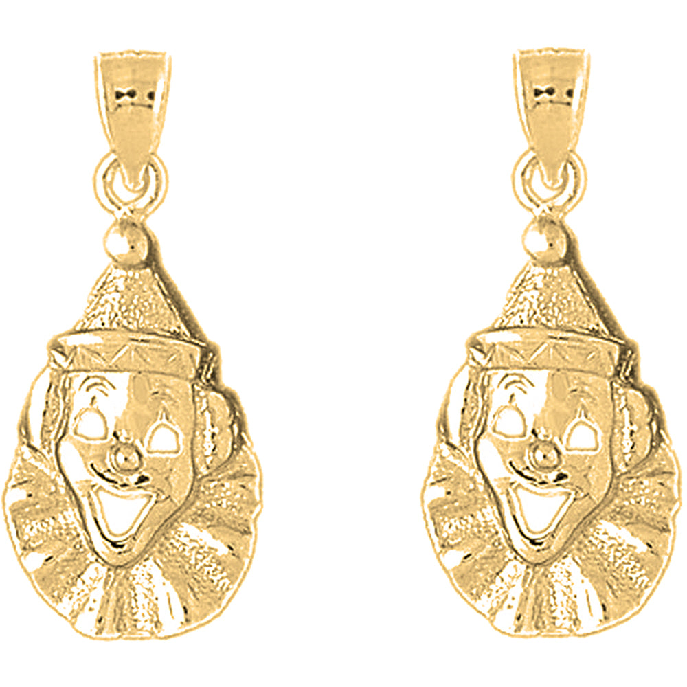 Yellow Gold-plated Silver 28mm Clown Earrings