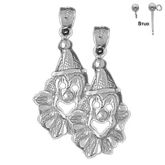 Pendientes de payaso de plata de ley de 28 mm (chapados en oro blanco o amarillo)