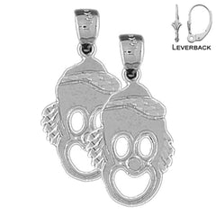 Sterling Silver 27mm Clown Earrings (White or Yellow Gold Plated)