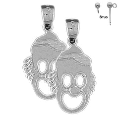 Sterling Silver 27mm Clown Earrings (White or Yellow Gold Plated)