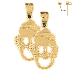 Sterling Silver 27mm Clown Earrings (White or Yellow Gold Plated)