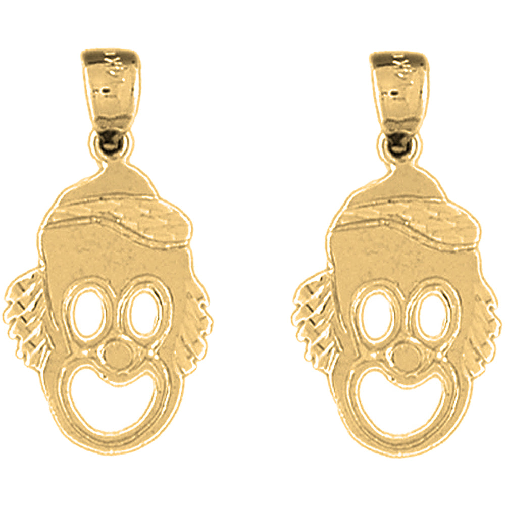 14K or 18K Gold 27mm Clown Earrings