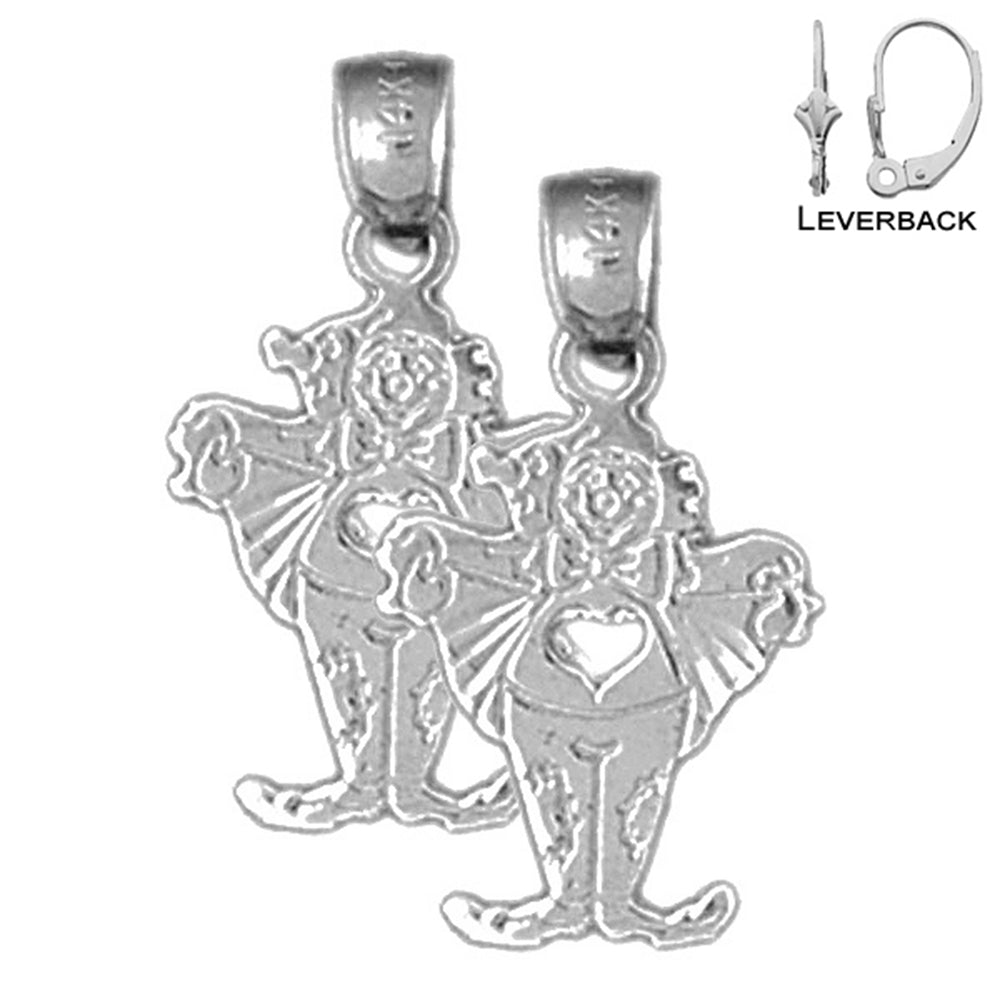 Sterling Silver 22mm Clown Earrings (White or Yellow Gold Plated)