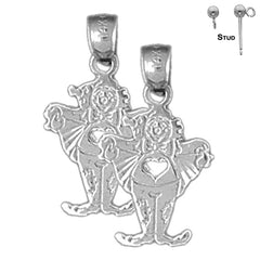 Sterling Silver 22mm Clown Earrings (White or Yellow Gold Plated)