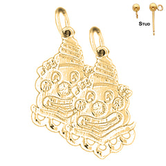 Sterling Silver 22mm Clown Earrings (White or Yellow Gold Plated)