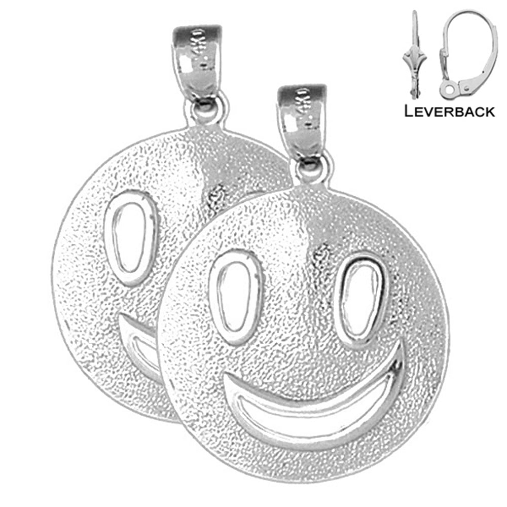 Pendientes Happy Face de plata de ley de 30 mm (chapados en oro blanco o amarillo)