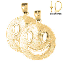 Sterling Silver 30mm Happy Face Earrings (White or Yellow Gold Plated)