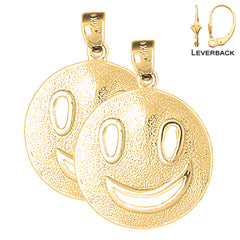 Pendientes Happy Face de plata de ley de 30 mm (chapados en oro blanco o amarillo)