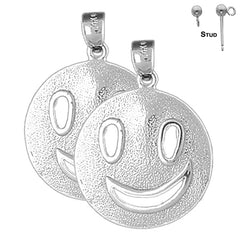 Sterling Silver 30mm Happy Face Earrings (White or Yellow Gold Plated)