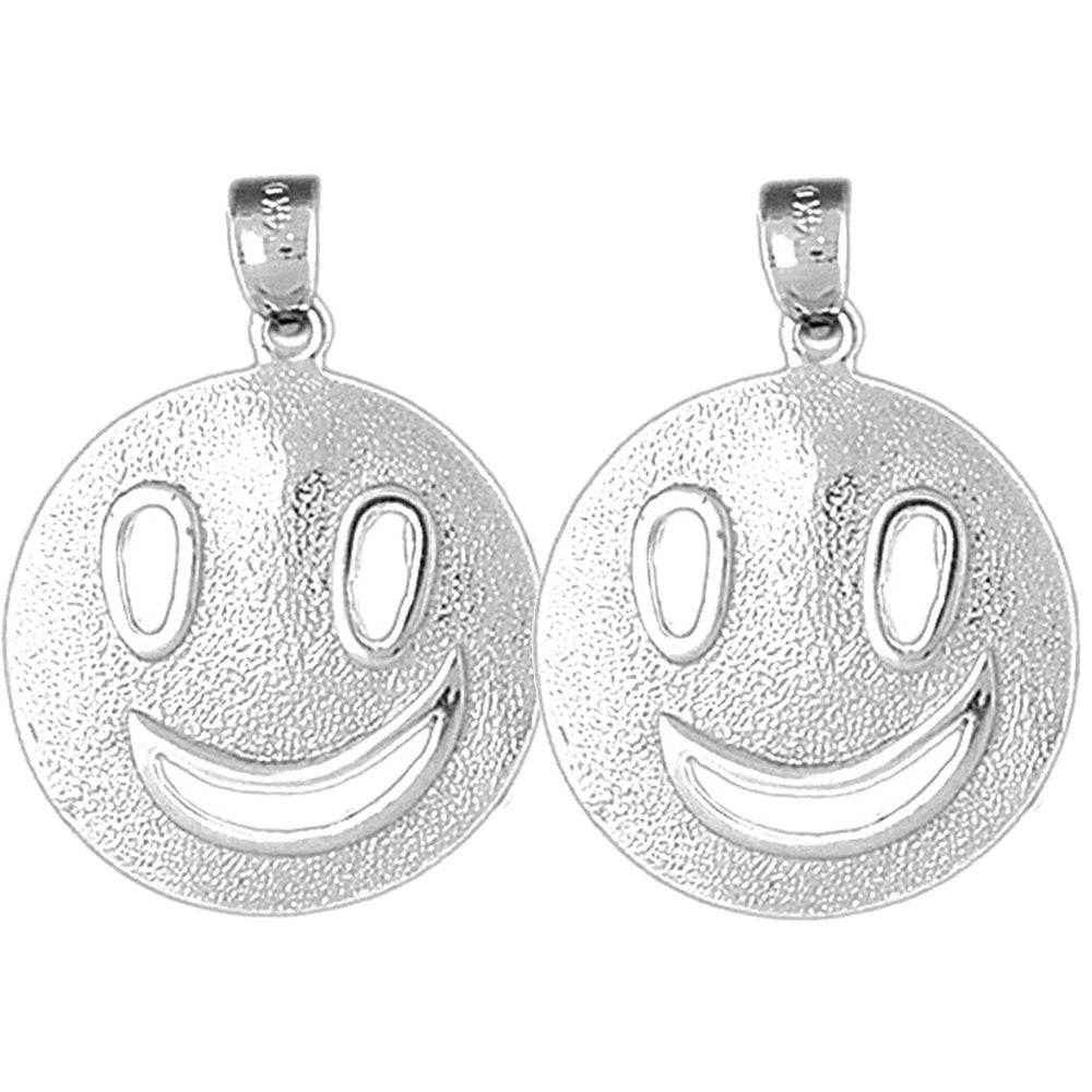 Sterling Silver 30mm Happy Face Earrings