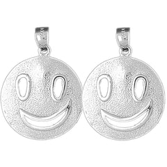 Sterling Silver 30mm Happy Face Earrings