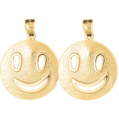 Yellow Gold-plated Silver 30mm Happy Face Earrings