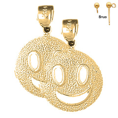 Sterling Silver 23mm Happy Face Earrings (White or Yellow Gold Plated)