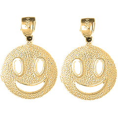 Yellow Gold-plated Silver 23mm Happy Face Earrings