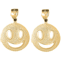 14K or 18K Gold 23mm Happy Face Earrings