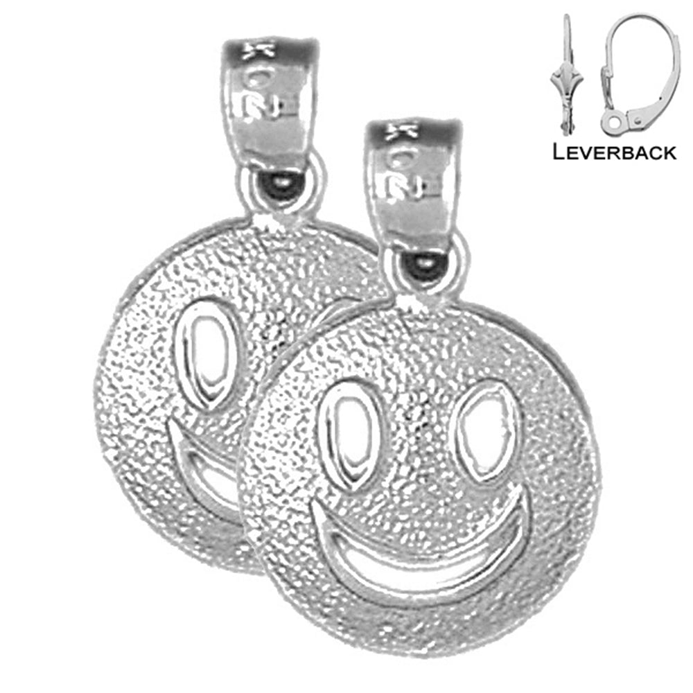 Sterling Silver 19mm Happy Face Earrings (White or Yellow Gold Plated)