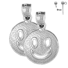 Sterling Silver 19mm Happy Face Earrings (White or Yellow Gold Plated)