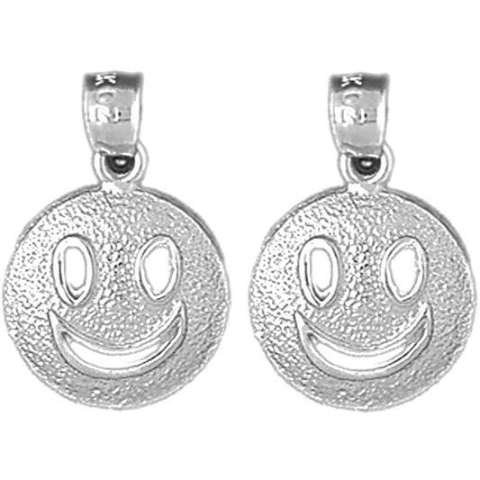 Sterling Silver 19mm Happy Face Earrings