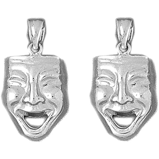 Sterling Silver 26mm Drama Mask, Laugh Now Earrings