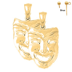 Sterling Silver 28mm Drama Mask, Laugh Now Earrings (White or Yellow Gold Plated)