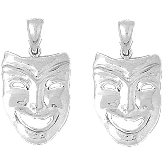 Sterling Silver 28mm Drama Mask, Laugh Now Earrings