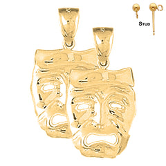 Sterling Silver 28mm Drama Mask, Cry Later Earrings (White or Yellow Gold Plated)