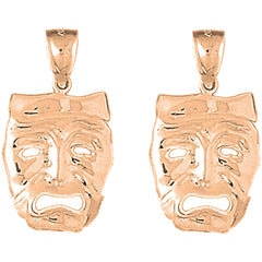 14K or 18K Gold 28mm Drama Mask, Cry Later Earrings