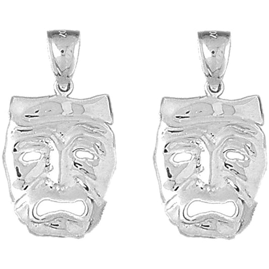 Sterling Silver 28mm Drama Mask, Cry Later Earrings