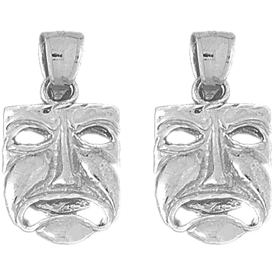 Sterling Silver 27mm 3D Drama Mask, Cry Later Earrings