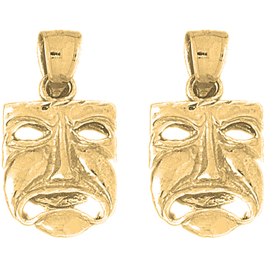 Yellow Gold-plated Silver 27mm 3D Drama Mask, Cry Later Earrings