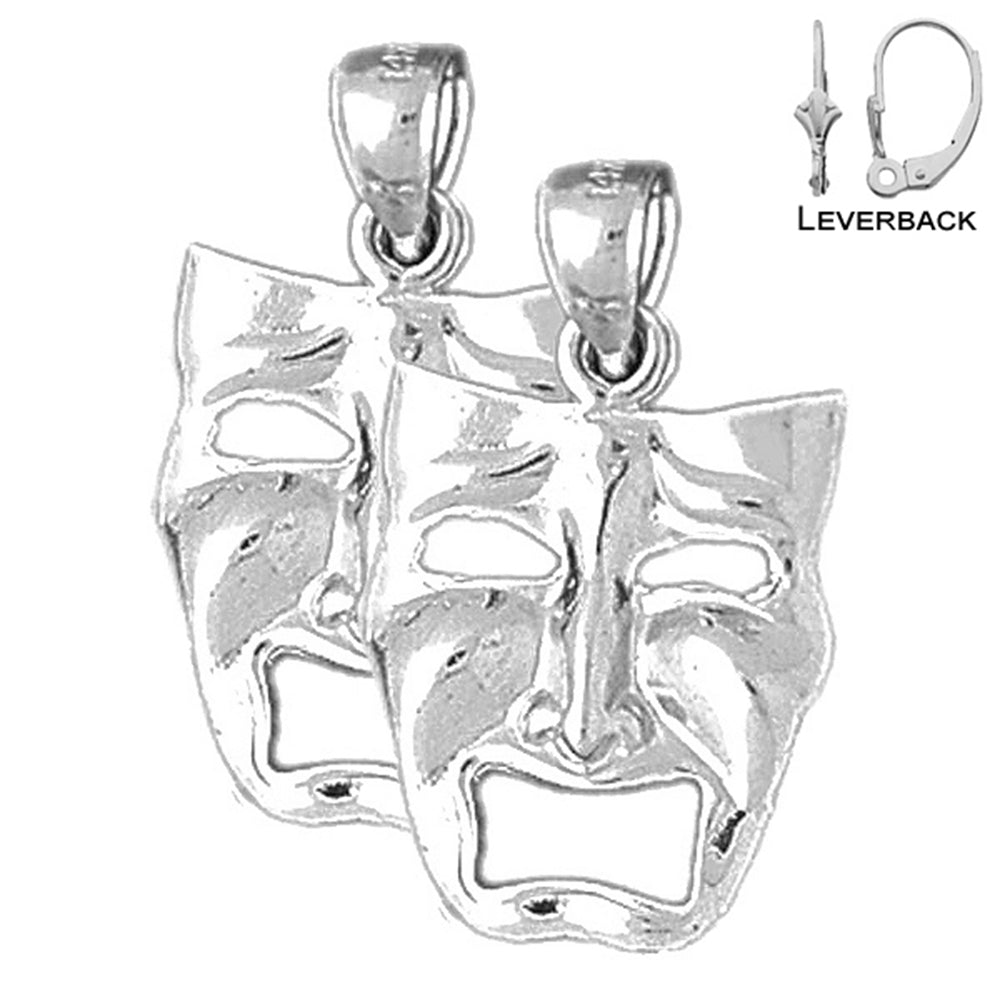 Sterling Silver 25mm Drama Mask, Cry Later Earrings (White or Yellow Gold Plated)