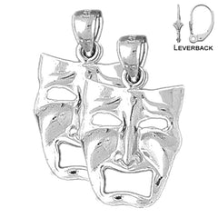 Sterling Silver 25mm Drama Mask, Cry Later Earrings (White or Yellow Gold Plated)