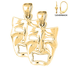 Sterling Silver 25mm Drama Mask, Cry Later Earrings (White or Yellow Gold Plated)