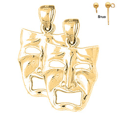 Sterling Silver 25mm Drama Mask, Cry Later Earrings (White or Yellow Gold Plated)