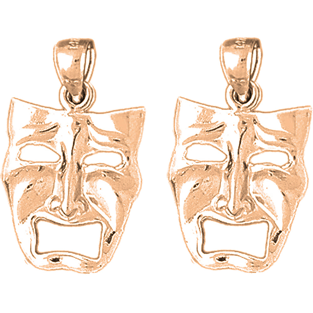 14K or 18K Gold 25mm Drama Mask, Cry Later Earrings