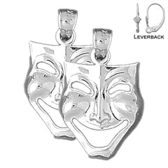 23 mm Drama Mask, Laugh Now-Ohrringe aus Sterlingsilber (weiß- oder gelbvergoldet)